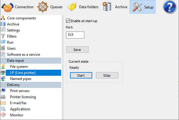 Screenshot Line Printer settings