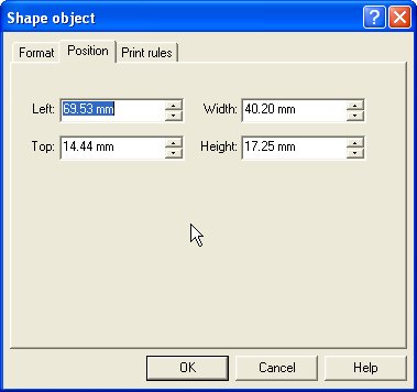Shape Objects - Position Tab