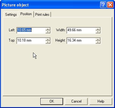 Picture Object - Position tab