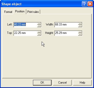 Shape Object - Position Tab