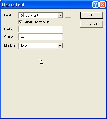 Link to field, Field: Constant, Substitute from file, suffix: .txt