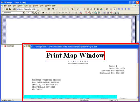 Sample file loaded in Print Map Window