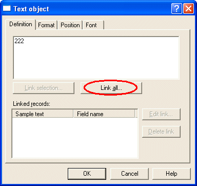Text object - Link all