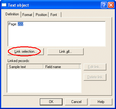 text object - link selected