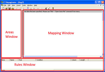 Left: Areas Window, Middle-right: Mapping Window, Bottom: Rules Window