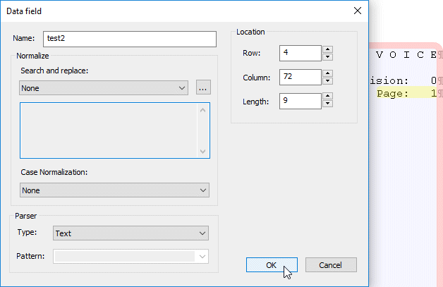 Data field definition